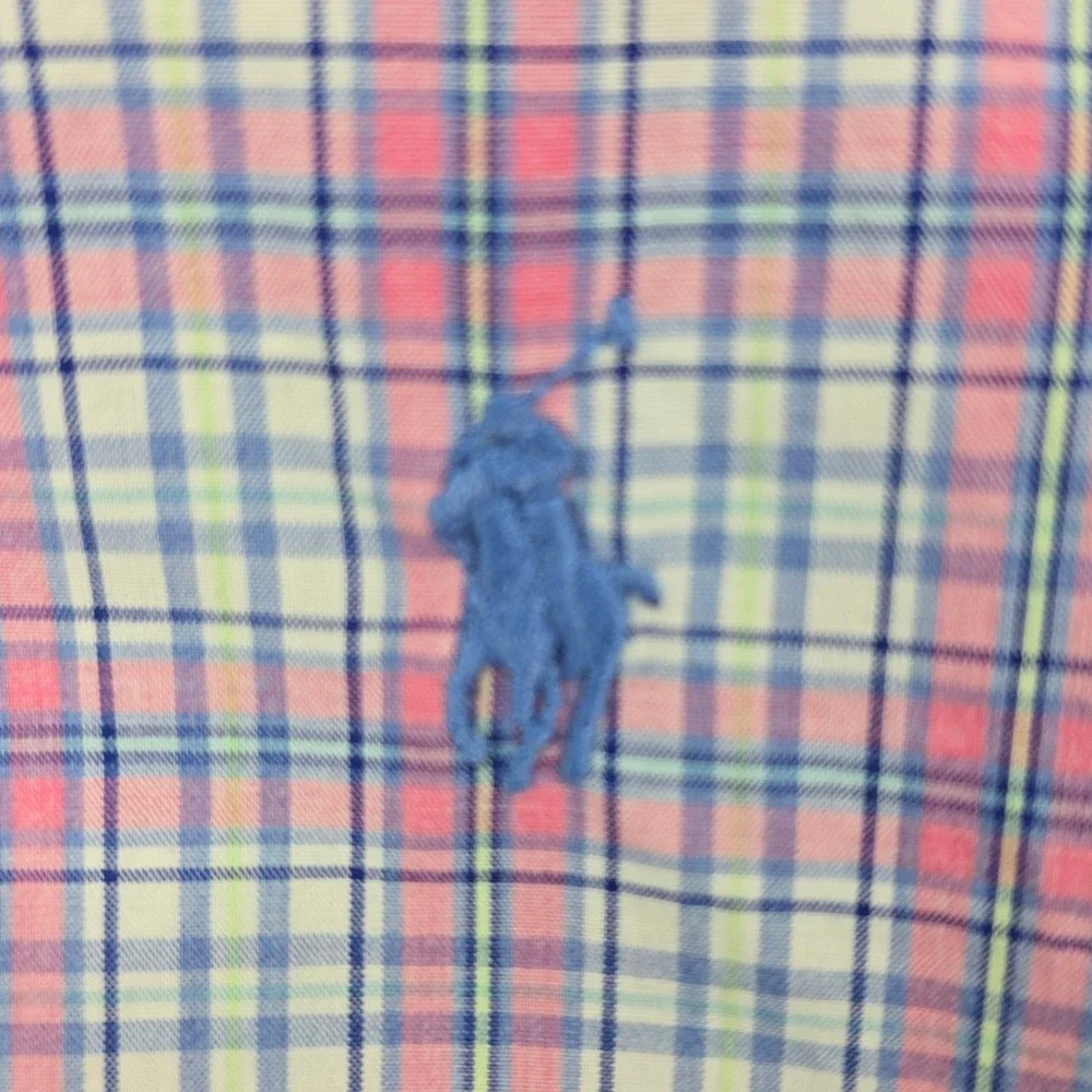 Polo Ralph Lauren Plaid Button Down Shirt Mens 2XLT Pink Blue Cotton Stretch